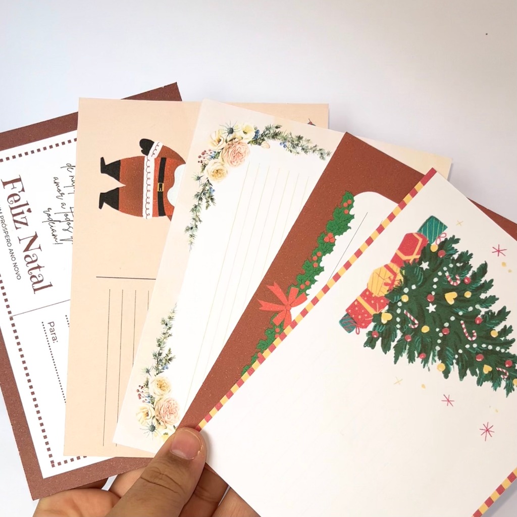 Kit 5 Cartão de Presente Natal Fofo Postal Recado 13,5 x 9,5 cm p1