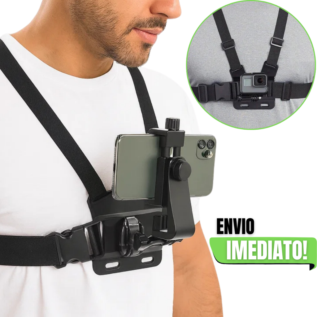 Suporte de Peito Para Celular e Gopro Peitoral Peito Ajustável Câmera Esportivo Moto Bike Corrida
