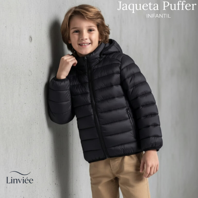Jaqueta Puffer Infantil Masculino Pelinhos e Touca