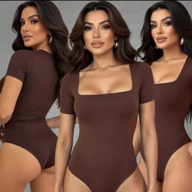 MANGA Decote  Body Feminino Suplex Manga Curta Decote Quadrado Manguinha Decotado Forro Duplo Tecido