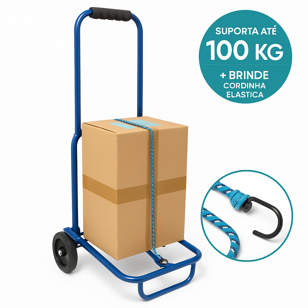 Carrinho De Mão OnlyforShop® Dobrável Bagagem Maleiro Carga 100kg + Corda Elástica