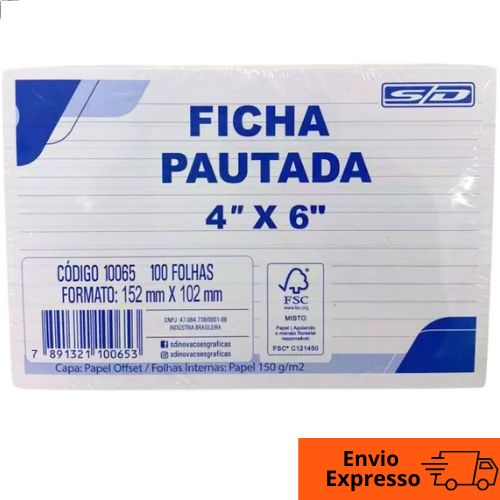 Ficha Pautada 4×6 100 folhas