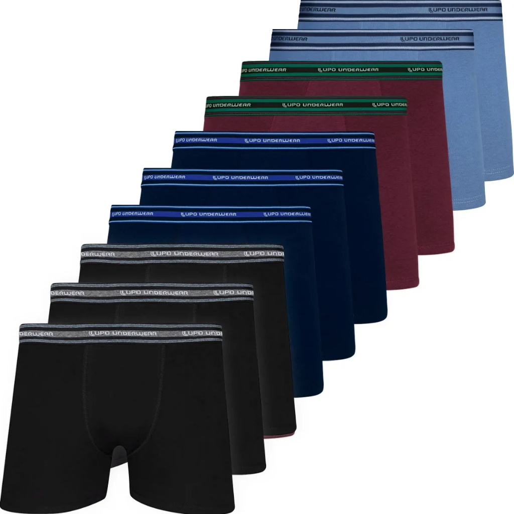 Kit 10 Cuecas Lupo Original Boxer Algodão Respirável Masculino Box Cotton Cueca Adulto Confortável B