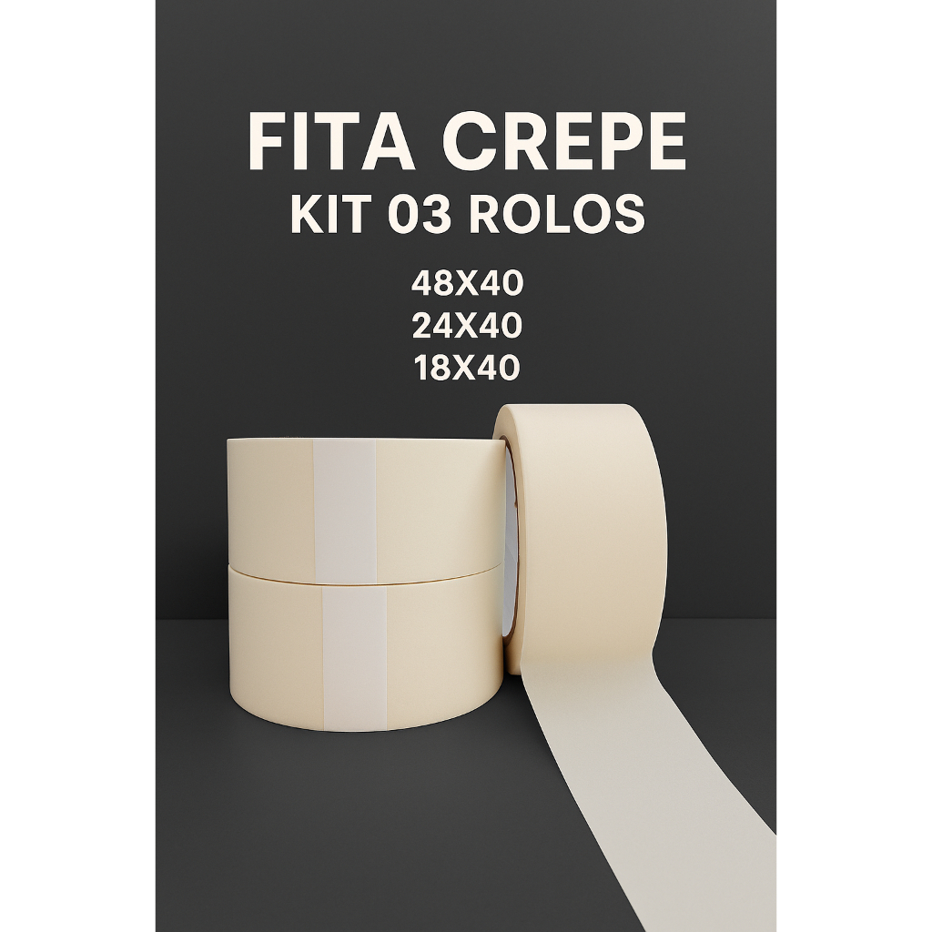 KIT 03 ROLOS FITA CREPE BRANCA 48MM 24MM 18MM