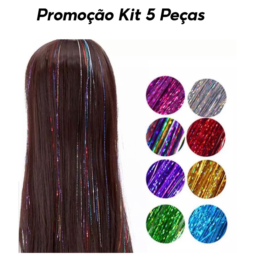Kit 8 Mechas Extensão de Cabelo Coloridas Presilh