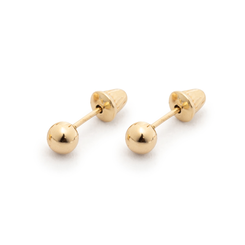 Brinco Bola 3mm Ouro 18k Infantil (bebe) Recém Na