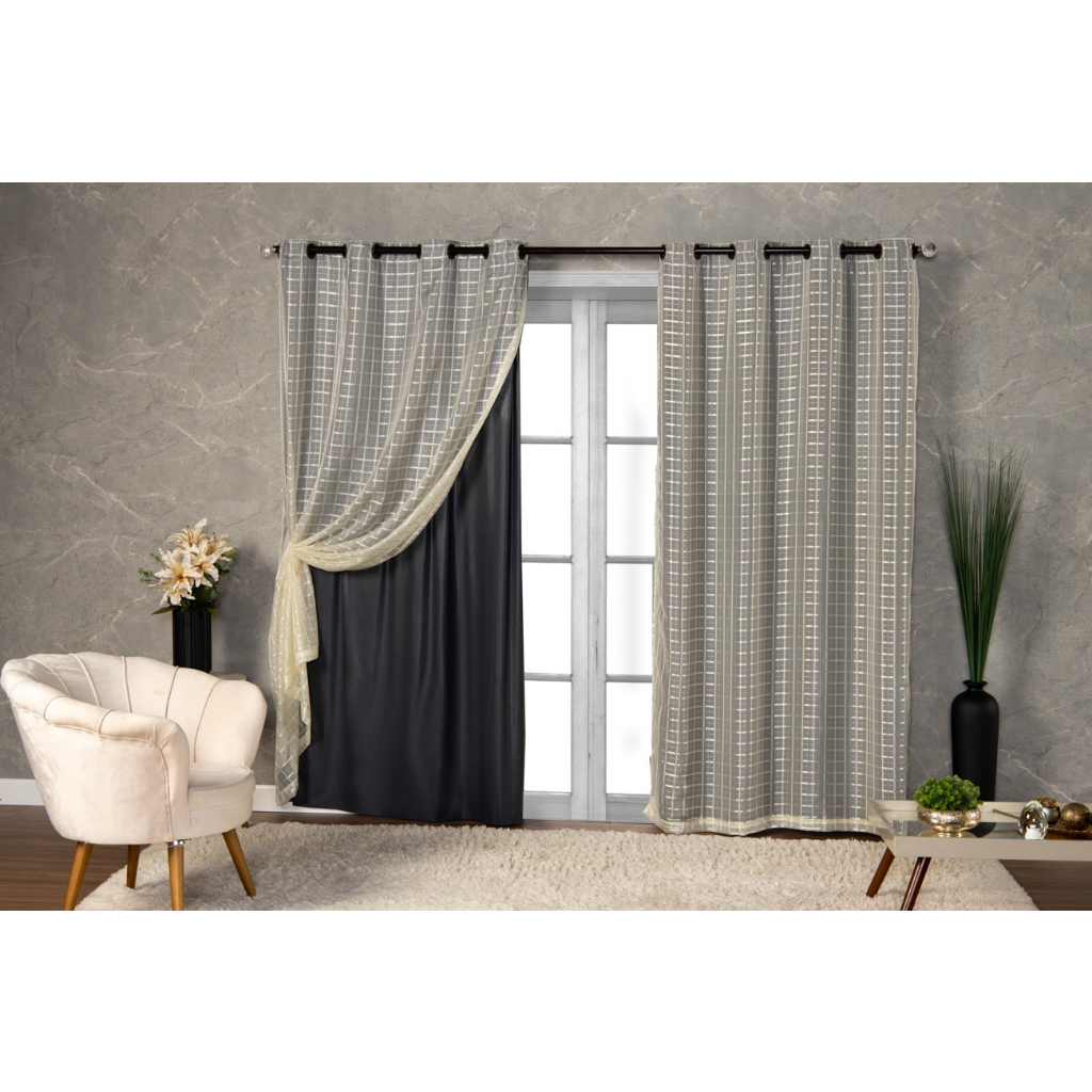 Cortina Blackout prata Vários Tamanhos com Voil X