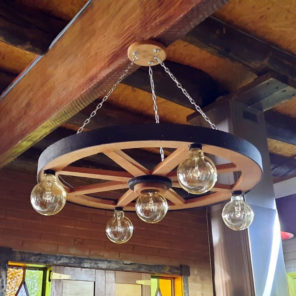 Luminária Roda De Carroça 5 Bocais 60 Cm Diâmet