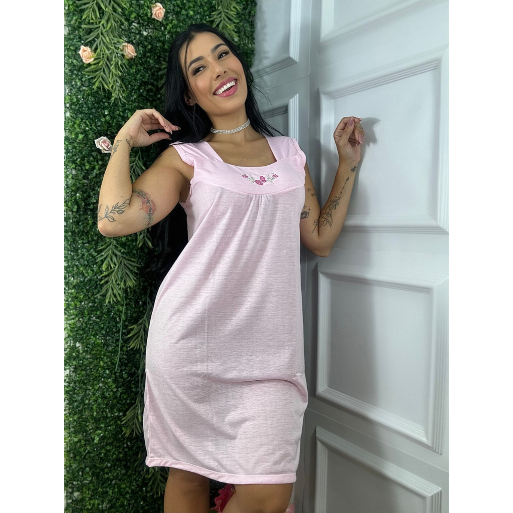 Camisola Algodão Pala Confortável Pijama Vestido