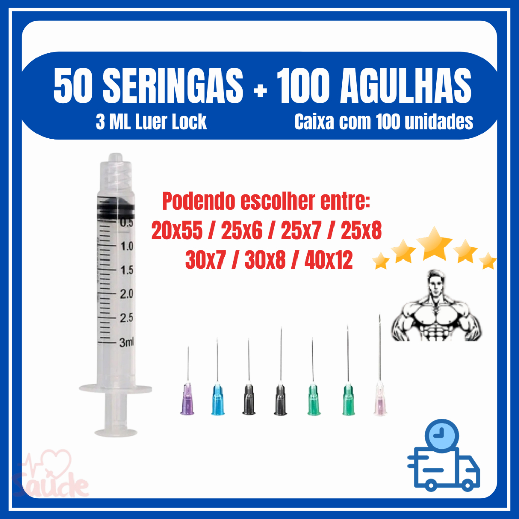 50 Seringa de 3Ml com 100 Agulhas  – Seringa