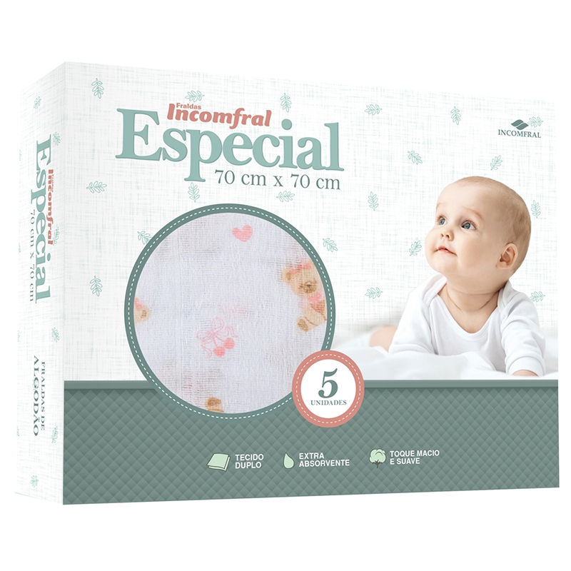 Fralda Especial Estampada Meninas Com 5 Unidades &