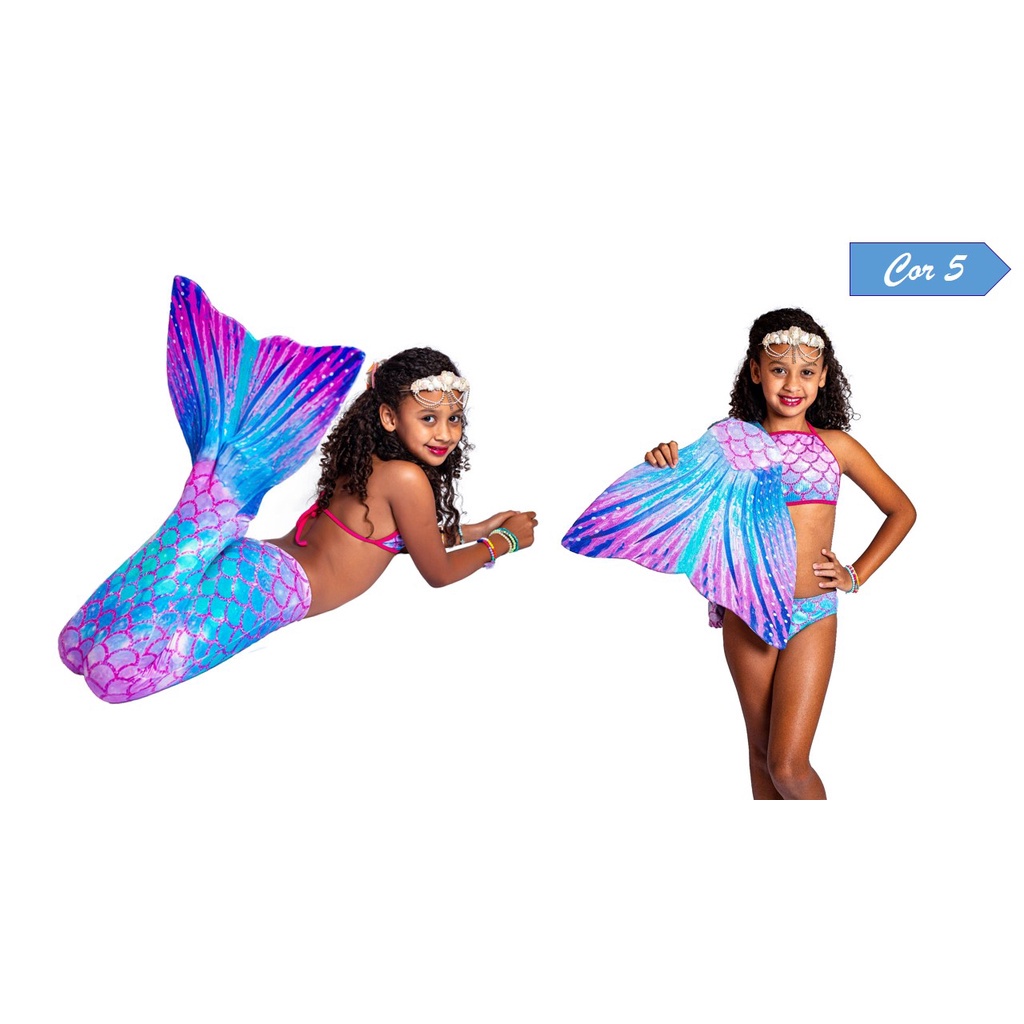 Cauda De Sereia Infantil + Nadadeira + Top –
