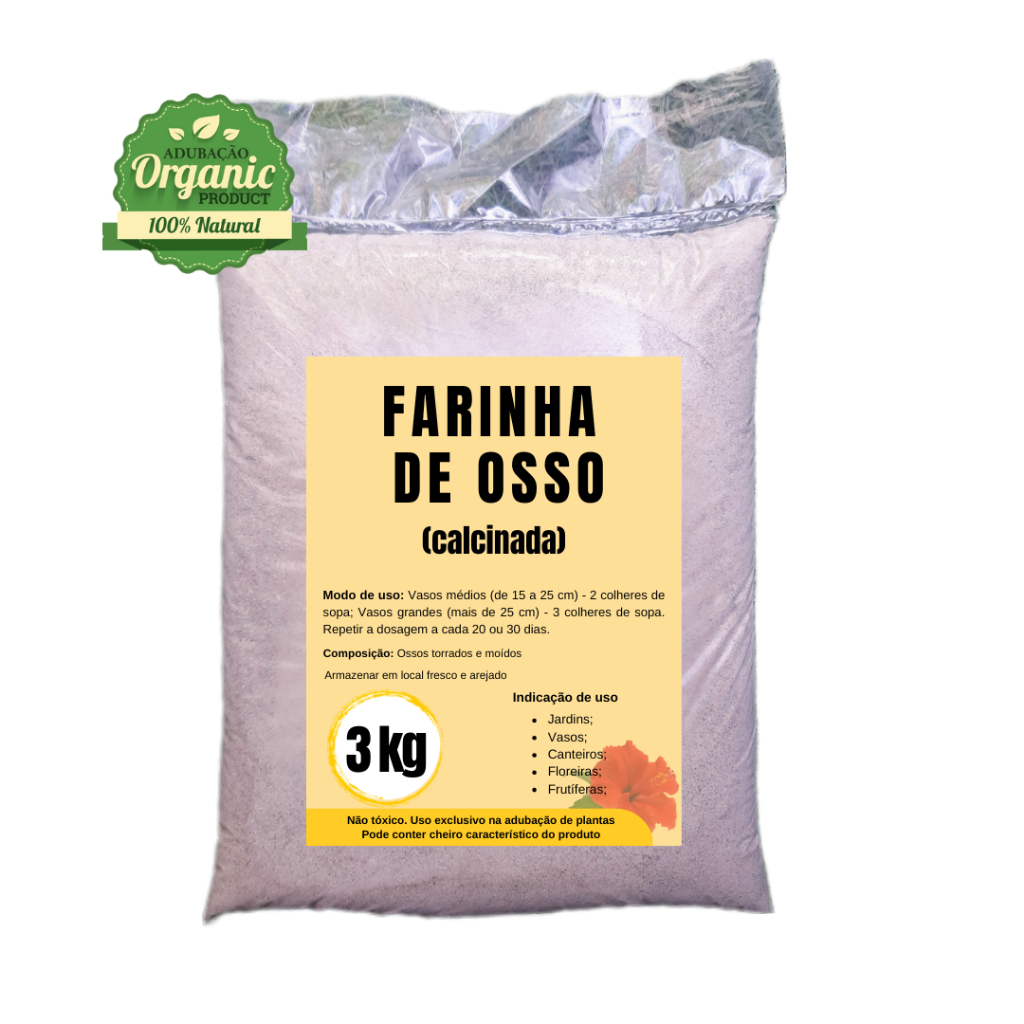 Farinha Osso p/ Plantas Calcinada Pura + Cálcio +
