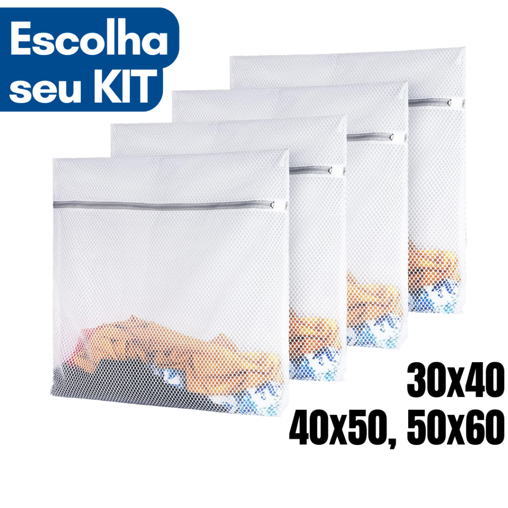 Kit Saco Lavar Roupa 30×40 40×50 50×