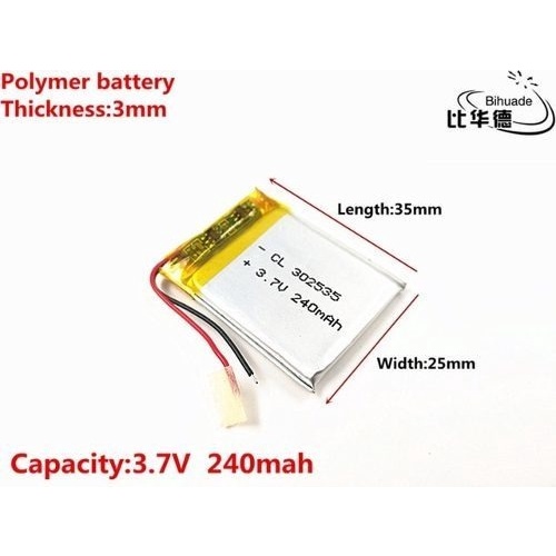 Bateria 3,7v 240mah 3mm X 25mm X 35mm  C/2 Fios Ml