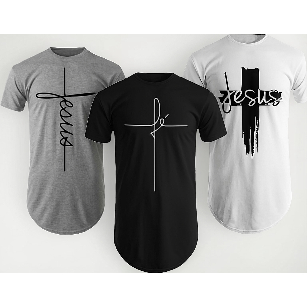 Kit c/3 Camiseta Masculina Estampada Gospel Longli