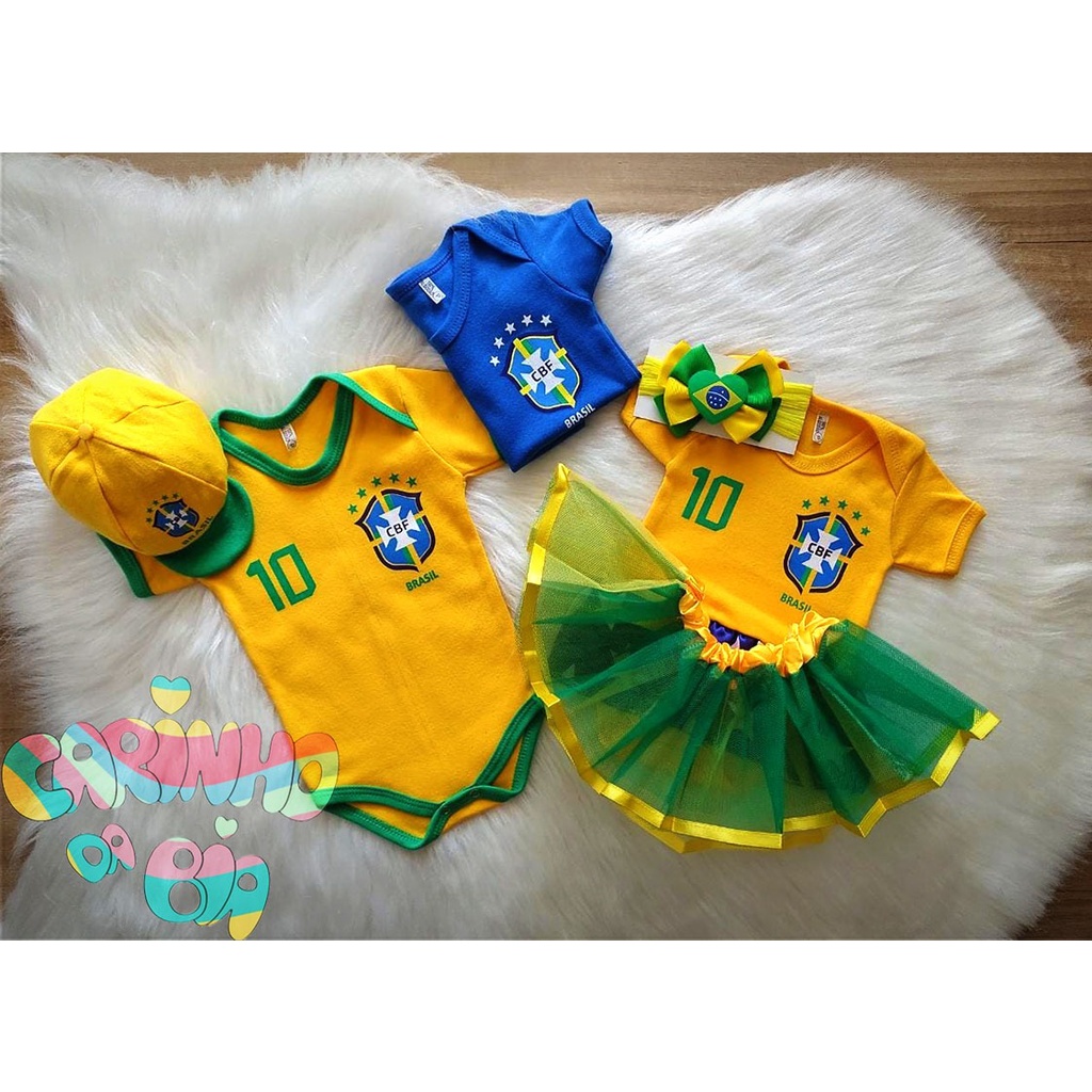 Body Temático Brasil Copa do Mundo bebê menino/m