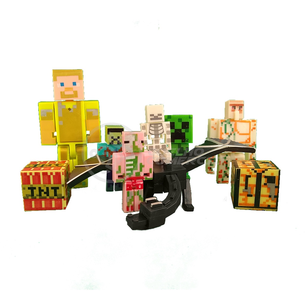 Kit Cartelado Conjunto Minecraft 2 Bonecos + 1 Vil