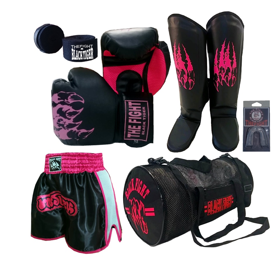 Kit..muaythai,luva,caneleira,bolsa,short,bucal,ban