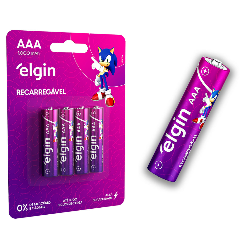 Pilha Recarregavel AAA Elgin Bateria 3A 1000mAh Pa