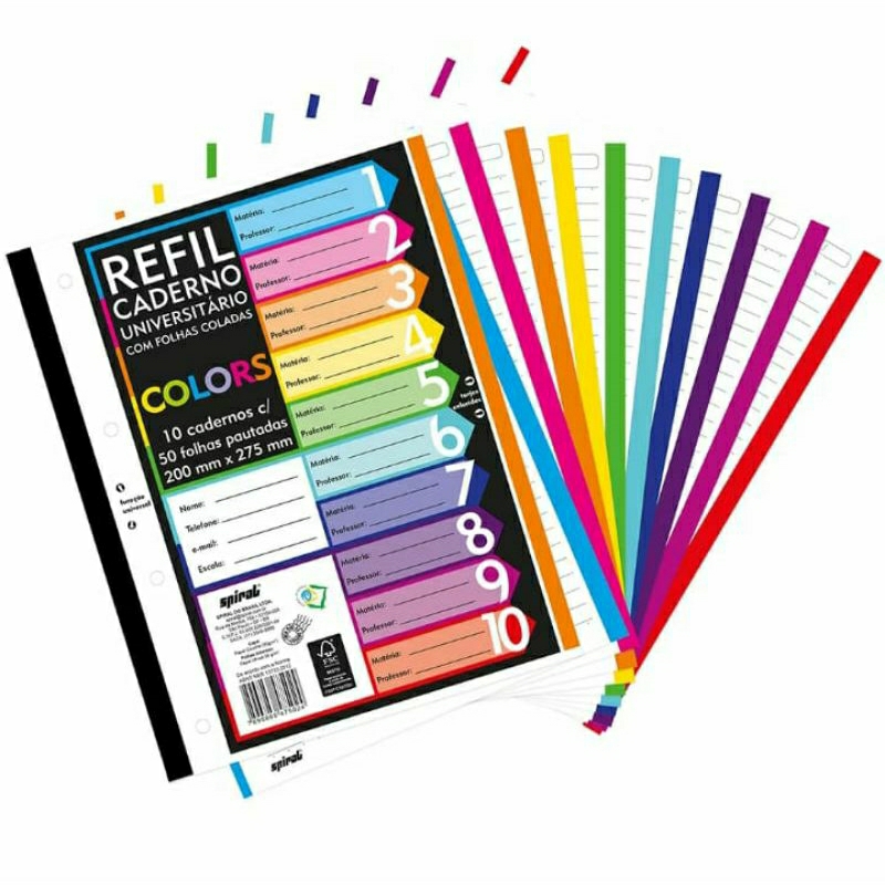 Refil bloco de fichário universitário 500 folhas