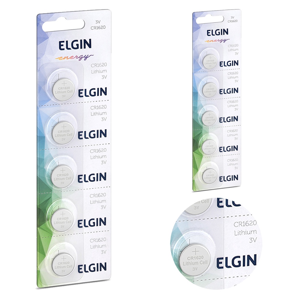 Pilha CR1620 3V Elgin Bateria Moeda kit 10 unidade