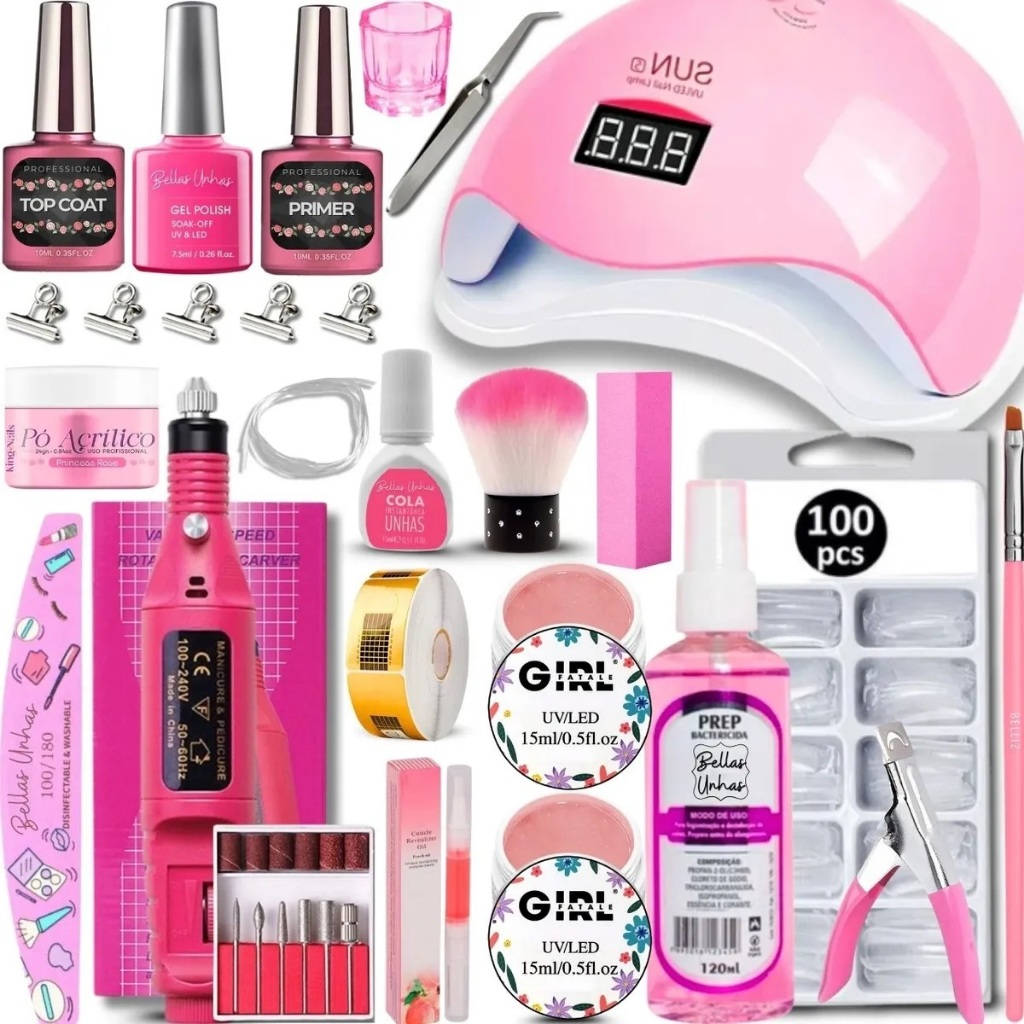 Kit Para Unhas Gel Alongamentos Cabine Lixadeira C
