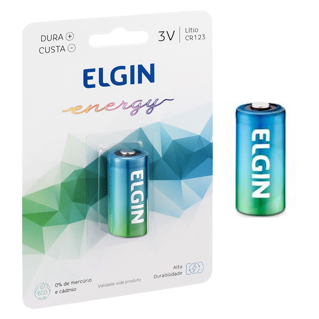 Pilha CR123 3V Elgin Bateria Moeda 1 unidade