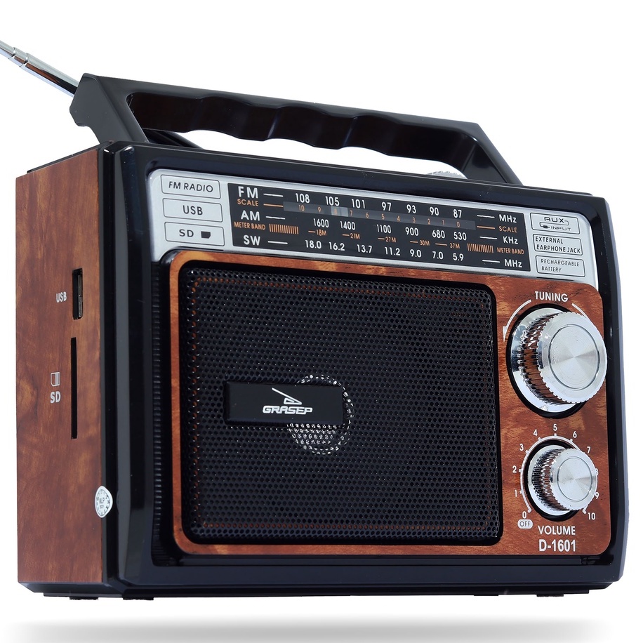 Rádio Retrô Vintage Grasep Am Fm Sw Estilo MP3 A
