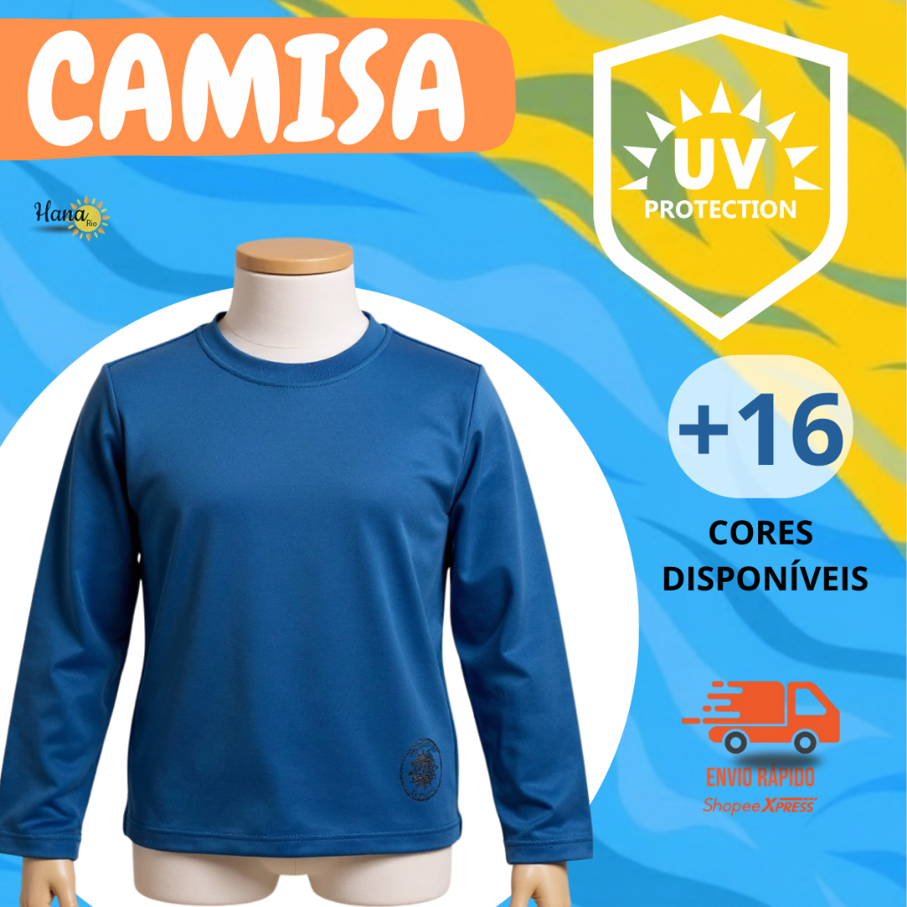 Camisa UV 50+ infantil/juvenil praia/piscina 1 ao 