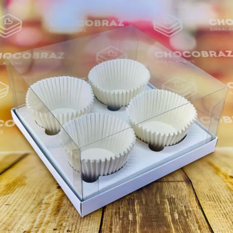 10 caixas para 4 cupcake branca com tampa de aceta
