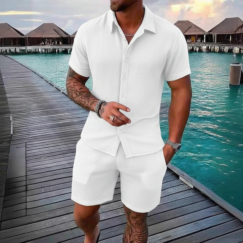 Conjunto Camisa e Short Liso Adulto Masculino Teci