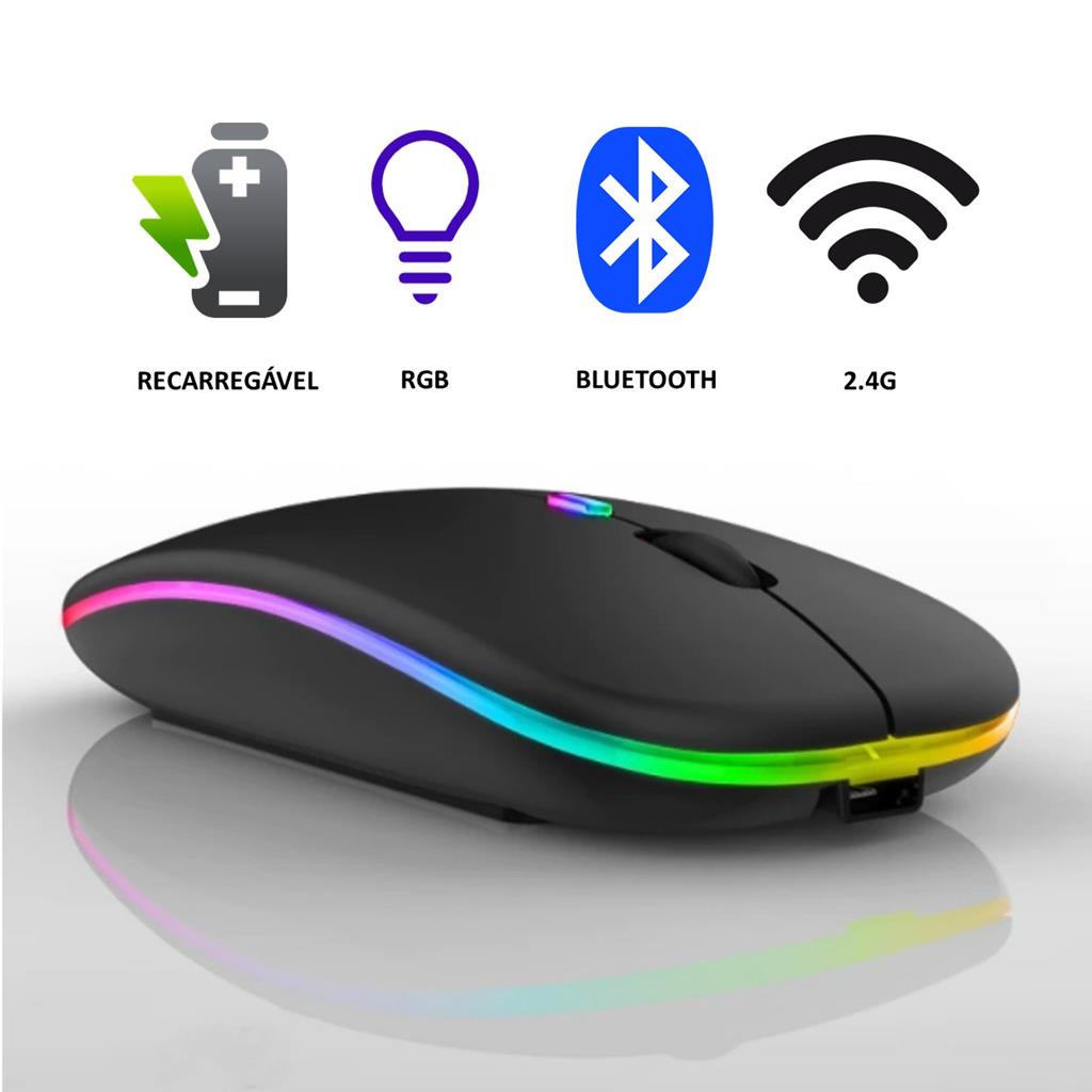 Mouse Bluetooth e Wireless Recarregável Sem Fio G