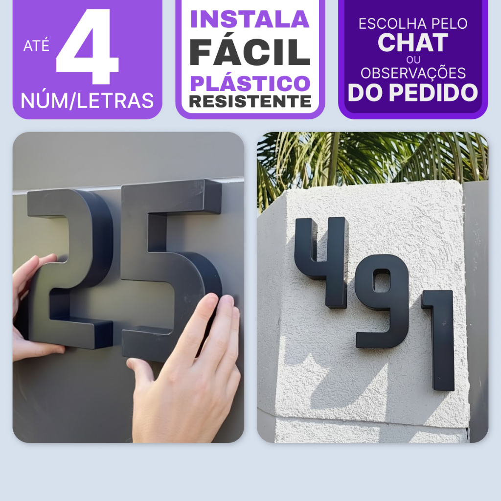 Números Residenciais Letras 3D Caixa Alta em Plá