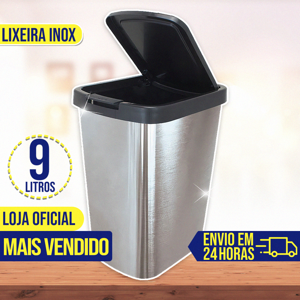 Lixeira Cesto de Lixo 9 Litros Inox Para Banheiro 