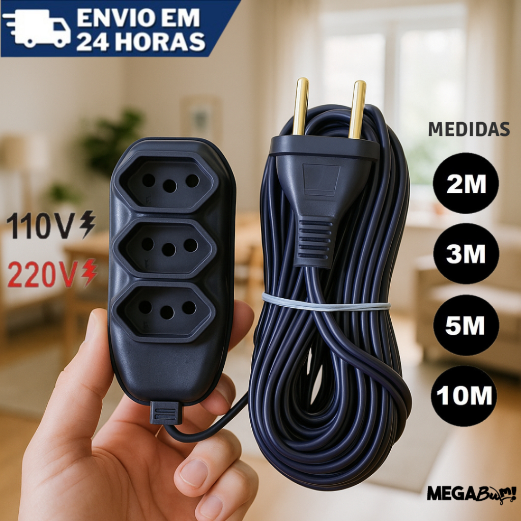 Extensão elétrica 3 Tomadas Compacta Atacado vá