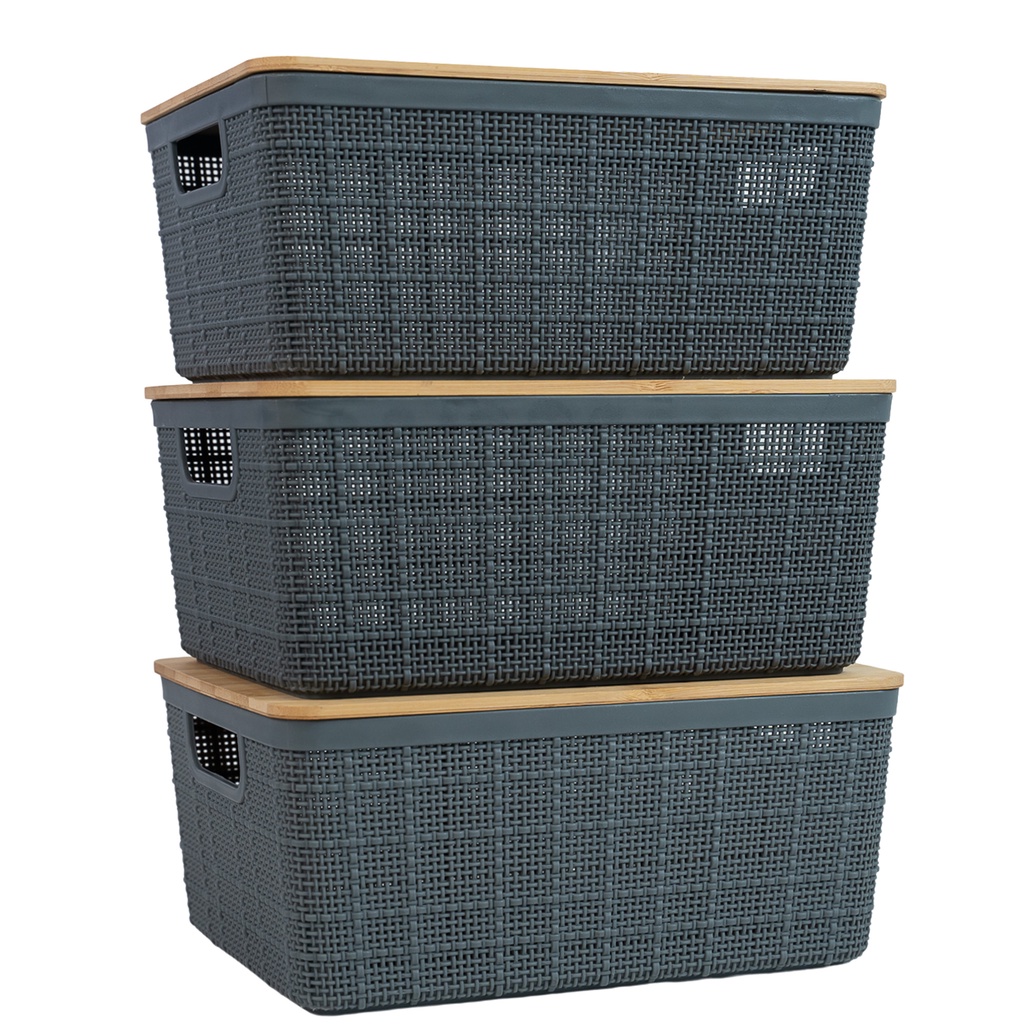 Kit 3 Caixas Organizadoras 4 Litros Cinza C/ Tampa