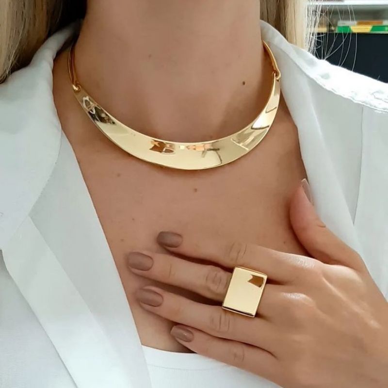 Colar/Choker Aro Dourado/Prata acessório da mulhe