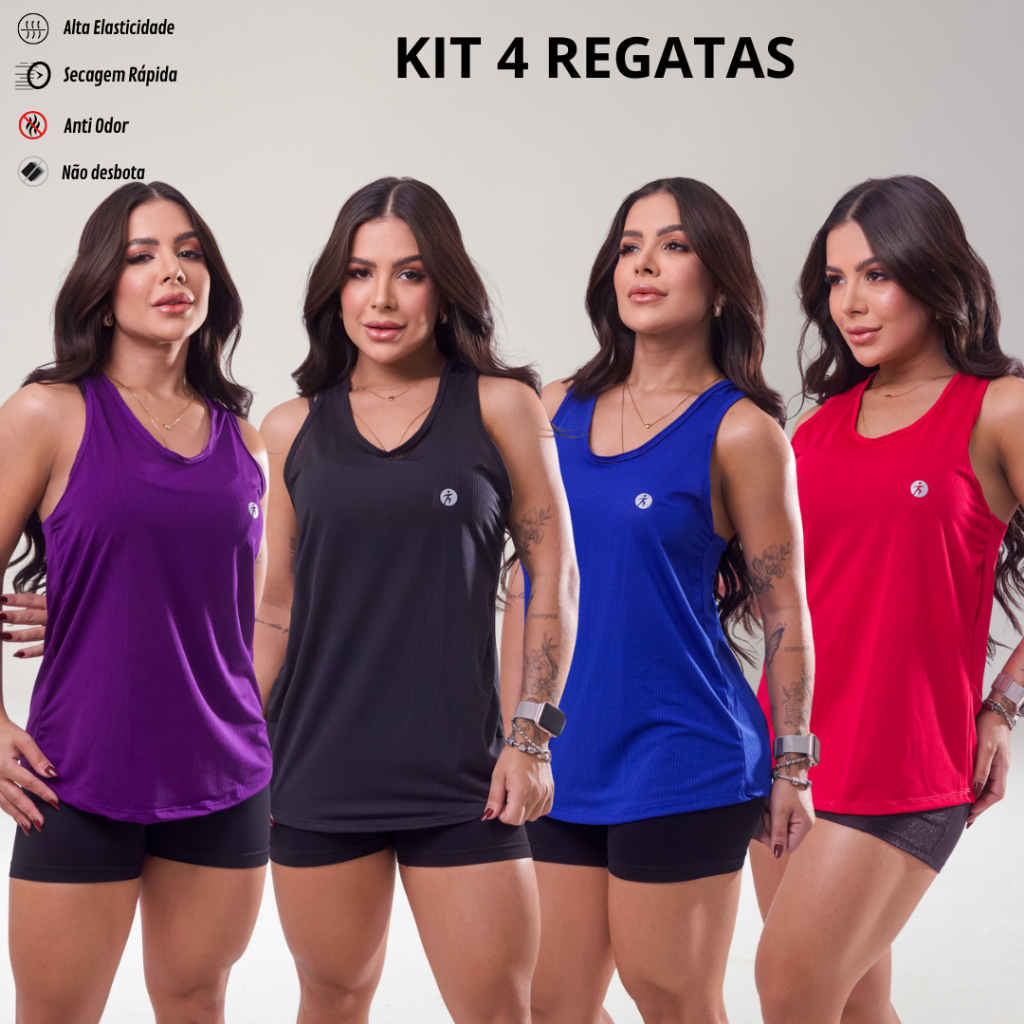 KIT 4 Regata Dry Fit Feminina Academia Costas Nada