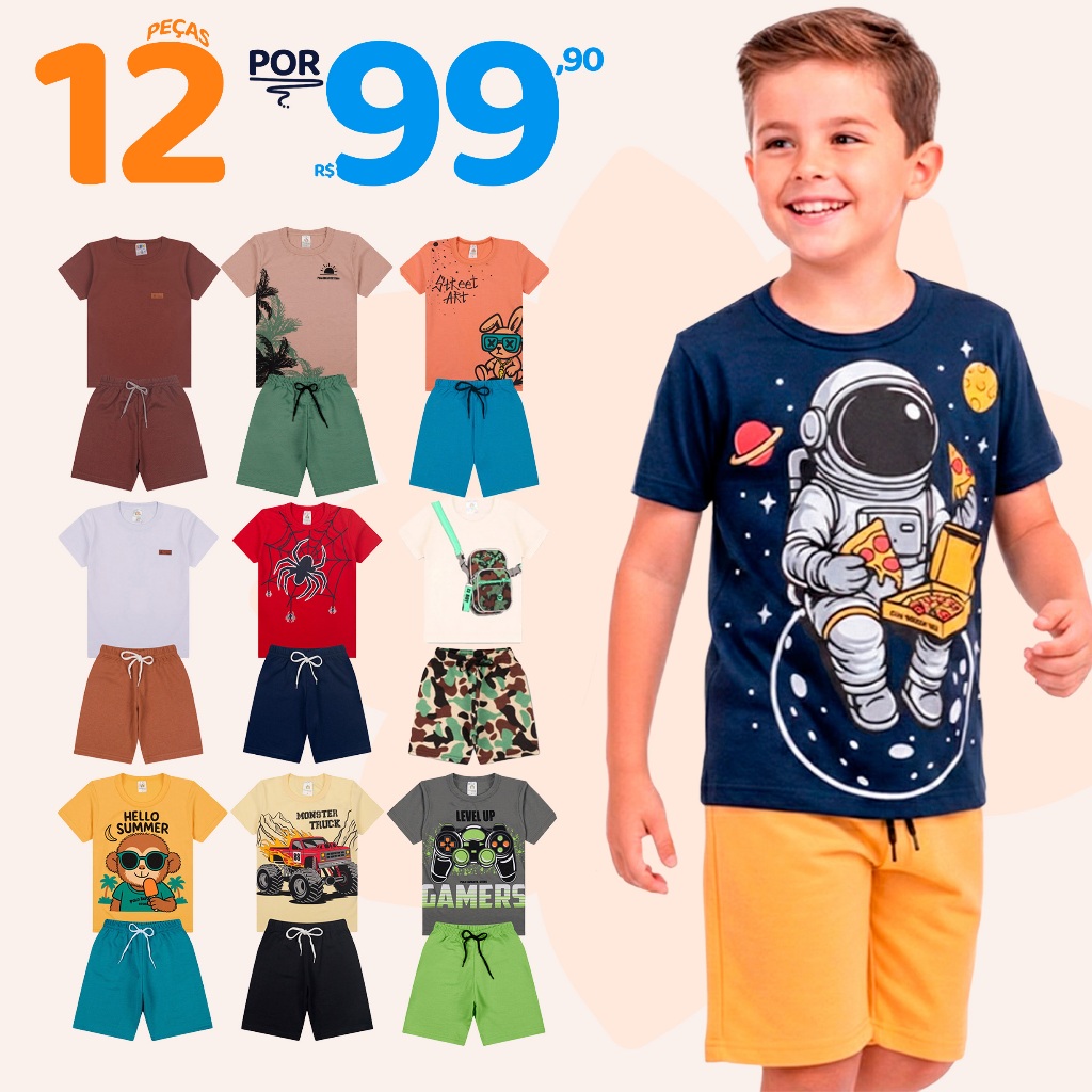 Kit Sortido 12 Peças de Roupas Infantil Menino 6 