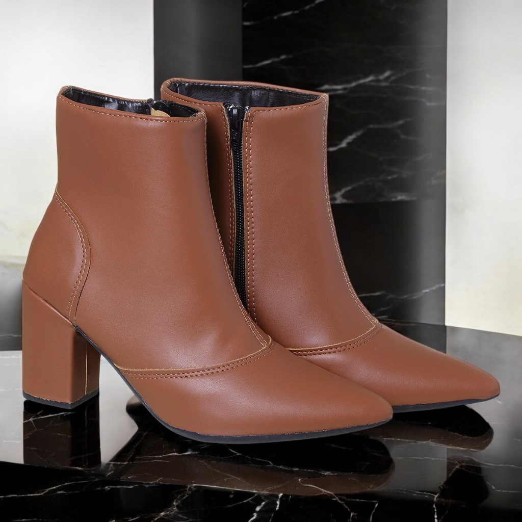 Bota Feminina Salto 8 Cm Bico Fino Cano Médio (00