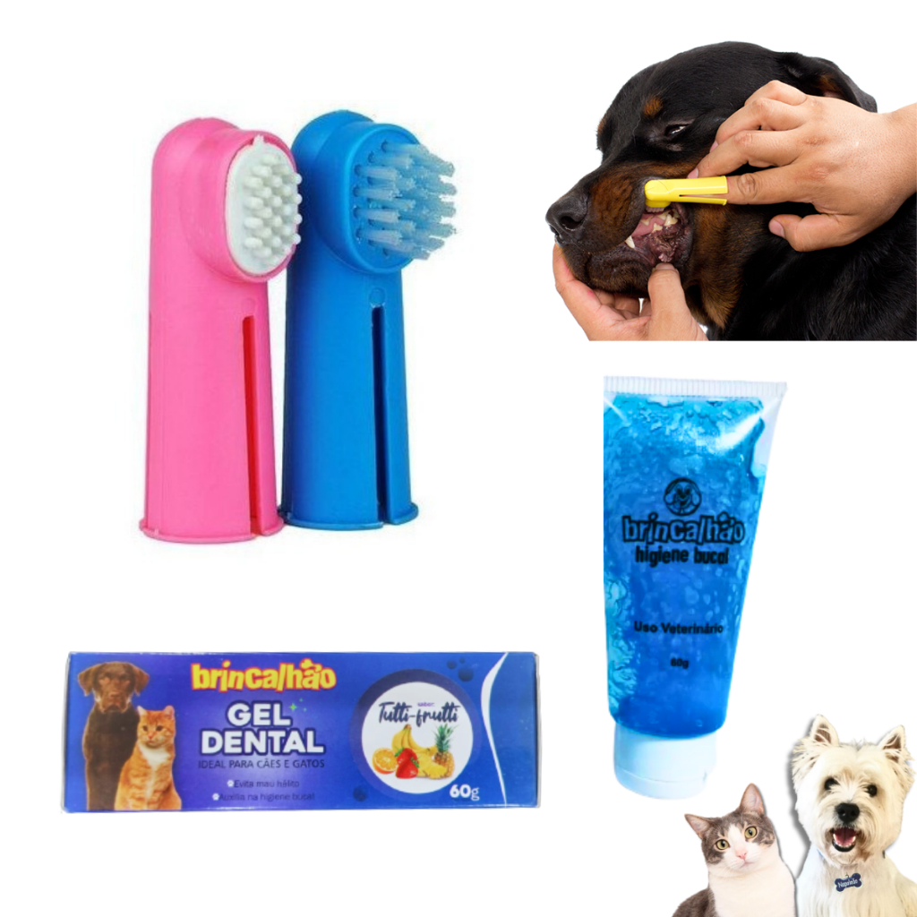 Kit Higiene Bucal Pet 2 Dedeiras + 1 Gel Dental au