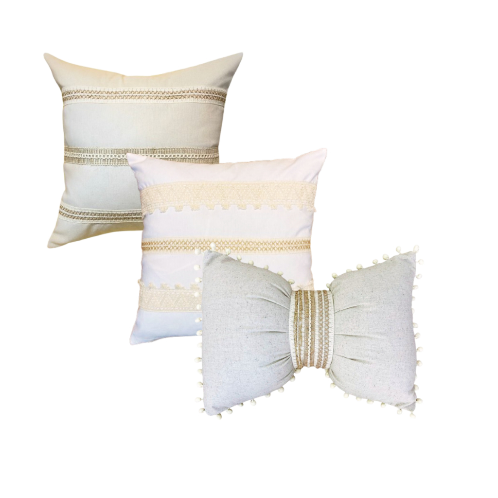 Kit 3 Almofadas Cheias Estilo Boho Chic com Laço 