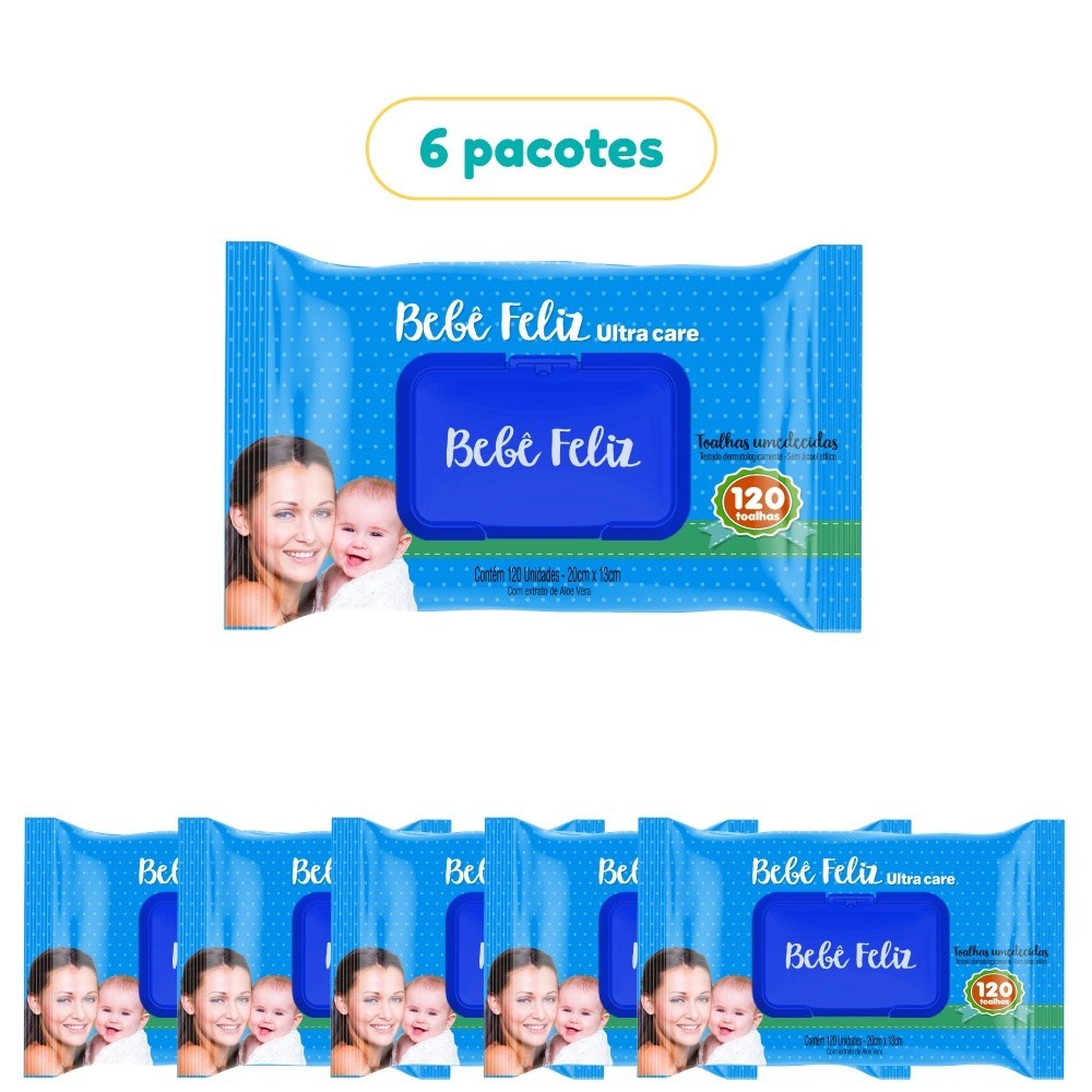 Kit 6 Toalhas Umedecidas Bebê Feliz 120 Folhas Ca