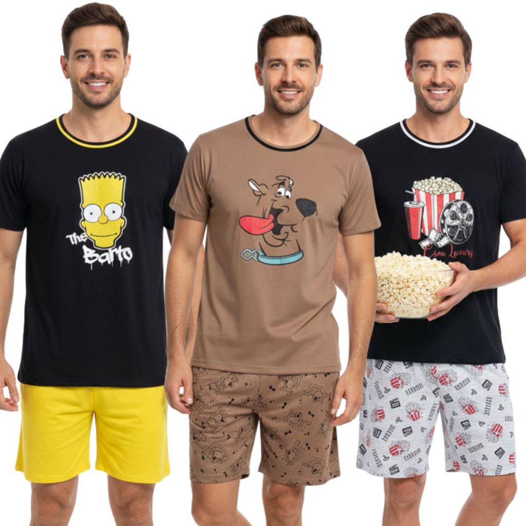 Pijama Adulto Masculino Meia Manga / Super Heróis