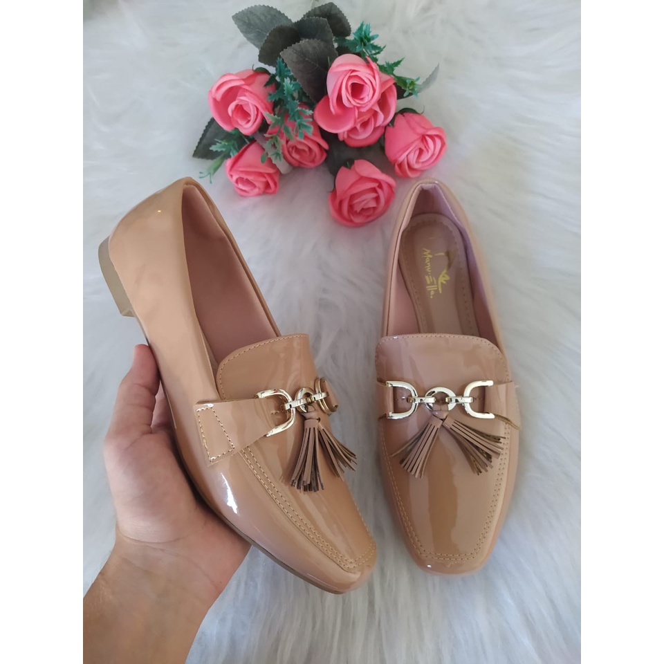 Mocassim Feminino Verniz Preto e Antique Leve e El