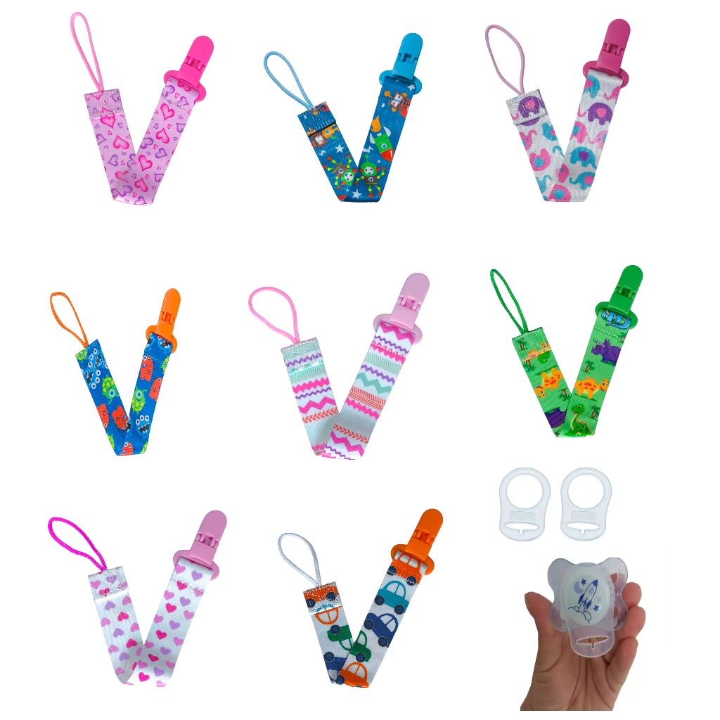 Kit 2 Prendedores de chupeta bebê menina e menino