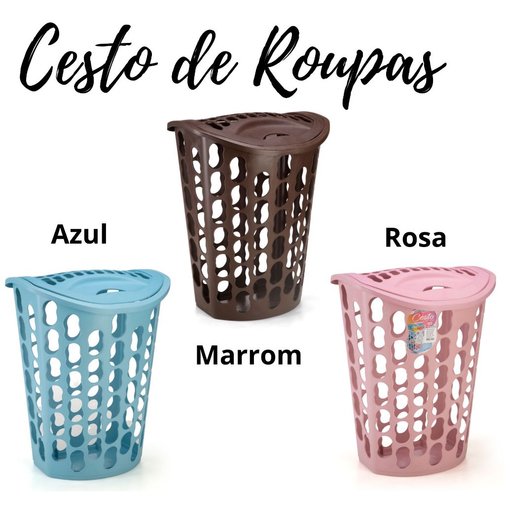 Cesto para Roupa com Tampa Retrátil 40L para Lava