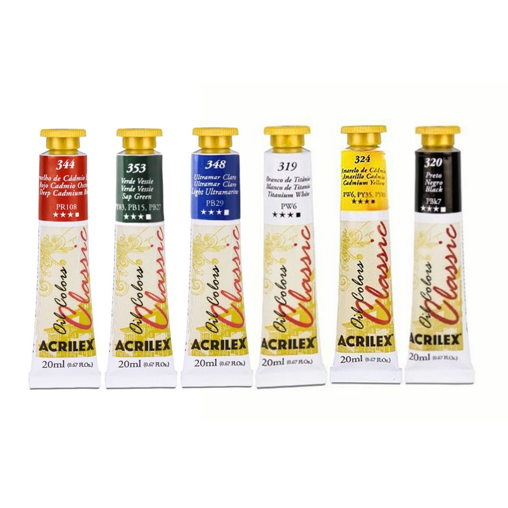Kit 6 cores Tintas a Óleo 20ml Acrilex  PIntura e
