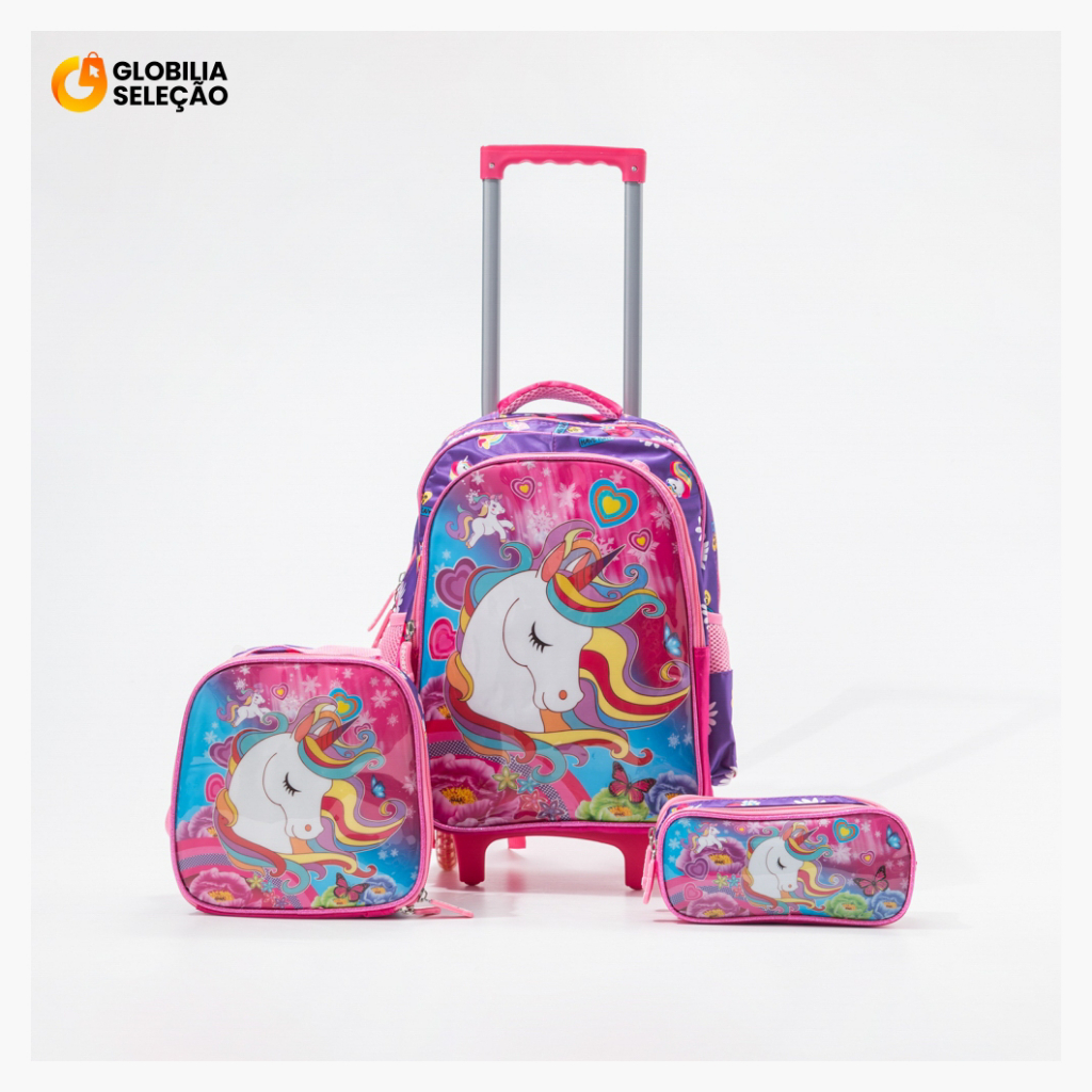 Kit Mochila Escolar Infantil de Rodinhas Menina Bo